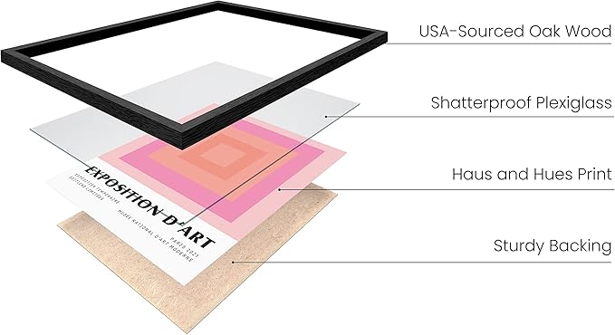 HAUS AND HUES Geometric Wall Art, Pastel Aesthetic Decor, Abstract Pink Prints, Modern Wall Art (Black Frame, 12x16)