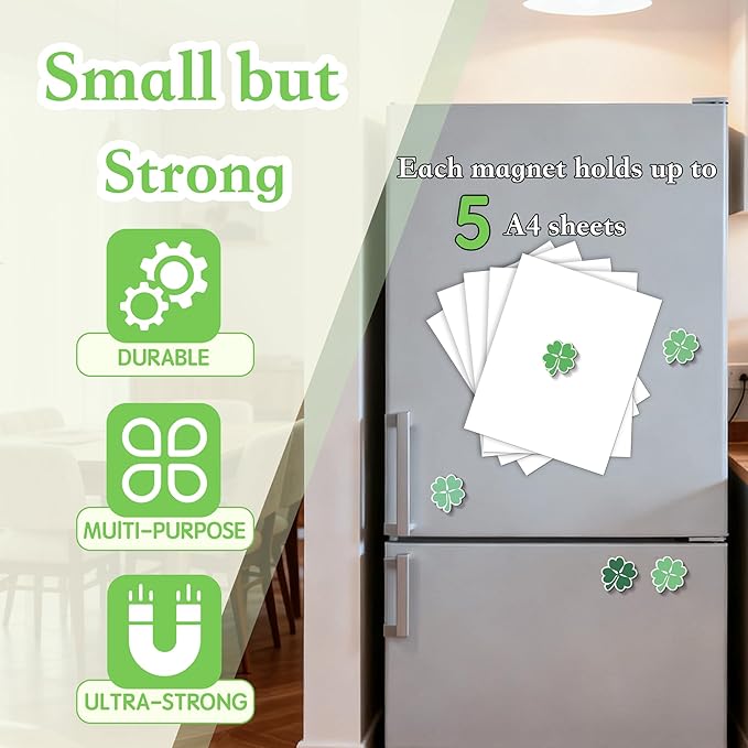 16 Pcs Lucky Clover Fridge Magnets, Refrigerator Magnets Strong Magnetic Cute Small Decorative Designs for Office, Kitchen, Home, Locker, School, Cabinet, Whiteboard & Gift, Plant Magnets