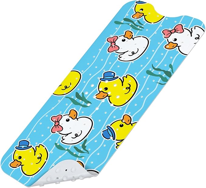 Baby Bath Mat for Tub, Non Slip Kids Bath Shower Mat, 40 X 16 Inch Large Bathtub Mat with Drain Holes and Suction Cups for Toddlers, Machine Washable and Waterproof (Duck)
