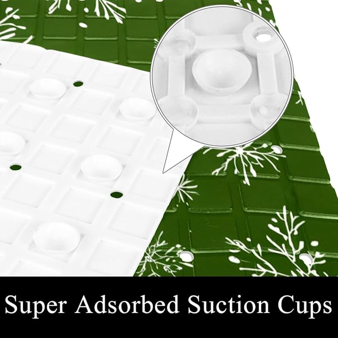 Bathtub Mats for Shower Tub, Christmas White Snowflakes Green Pattern Anti-Slip Bath Mats for Inside Tub, Bathroom Shower Mats with Drain Holes and Suction Cups