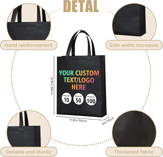KQVXZZB Custom Reusable Bags Bulk 10/50/100PACK- Eco-Friendly Promotional Tote Bags with Logo Printing for Retail, Events, Restaurants & Corporate Gifts (20+ Industries)