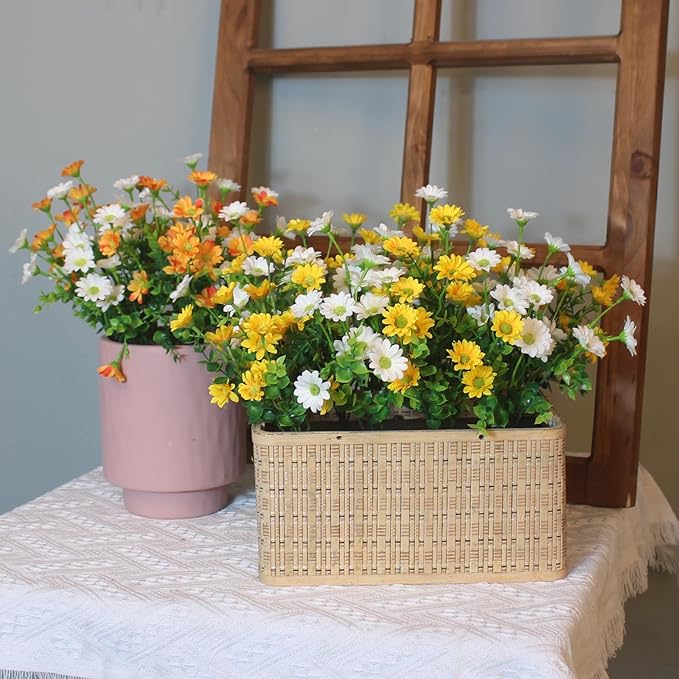 alyptus Fake Flowers Yellow Flowers for Spring Summer Decor - 8 Bundles Outdoor Christmas Flowers UV Resistant Artificial Flower for Home Garden Window Decor