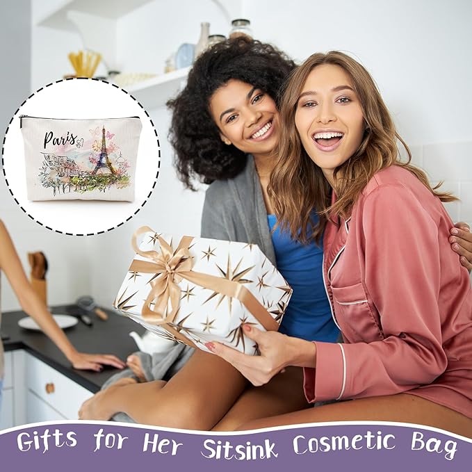 Paris Souvenirs Travel Essentials - Eiffel Tower Paris Souvenirs from France, Paris Gifts for Women Small Cosmetic Bag for Purse, Paris Travel Must Haves Small Makeup Bag Gifts for Girls
