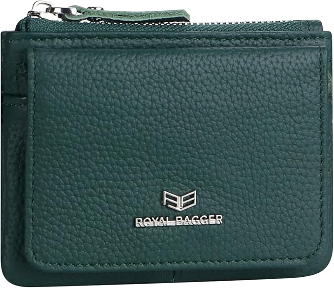 Royal Bagger Genuine Leather Women's Coin Purse - RFID Blocking Small Wallet, Casual Zipper Change Pouch for Daily Use 3200 (Dark Green)