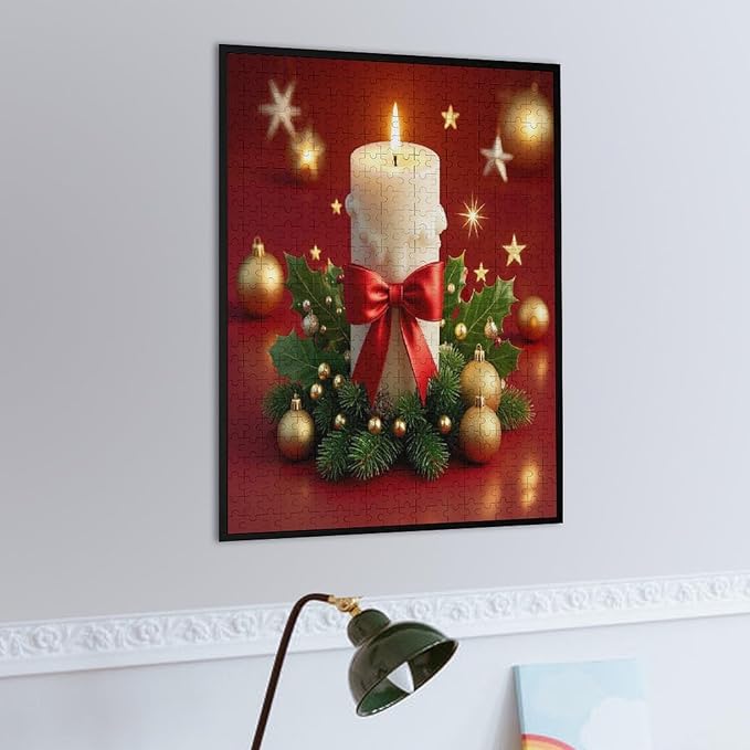 Jigsaw Puzzles for Adults 500 Piece - Christmas Atmosphere Candle Light，Merry Christmas Themed Wooden Puzzles，Family Puzzles，Funny Puzzles，Stress Relief Games，Puzzle Games