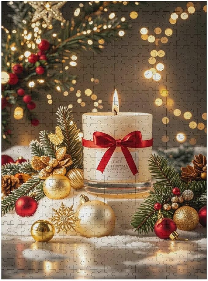 Jigsaw Puzzles for Adults 500 Piece - Christmas Atmosphere Candle Light，Merry Christmas Themed Wooden Puzzles，Funny Puzzles，Puzzle Games Challenge Puzzles，Educational Games