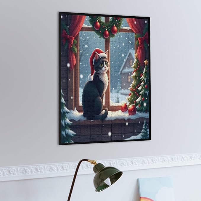 Jigsaw Puzzles for Adults 500 Piece - Christmas Black Cat Wooden Puzzles, Stress Relief Games, Funny Puzzles，Unique Gifts for Wall Art，Family Puzzles，Educational Games