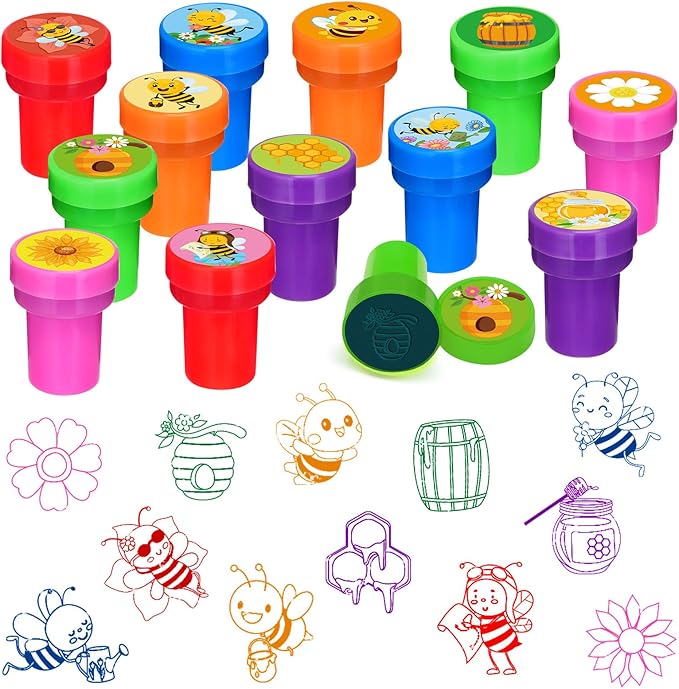 Cinrobiye 24 PCS Bee Stampers。Bumble Bee Self-Inking Stamp Set for Party Favors, Classroom Rewards, DIY Crafts, Goodie Bag Fillers, Birthday Gifts, Spring & Summer Theme Supplies
