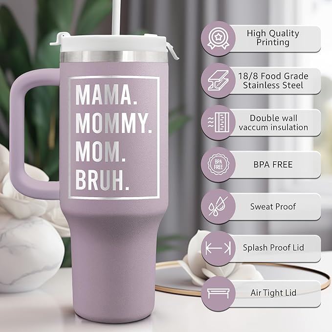 Gifts For Mom - Birthday Christmas Gift for Mom Mama Wife Her Grandma Sister - Mothers Day Gift From Daughter Son Husband - 40oz Tumbler With Handle & Straw Lid - Travel Mug Holder Friendly