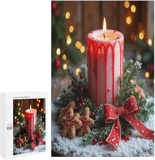 Jigsaw Puzzles for Adults 1000 Piece - Merry Christmas，Christmas Candles Wooden Puzzle Puzzle Games， Stress Relief Games，Funny Puzzles，Unique Gifts for Wall Art ，Family Puzzles