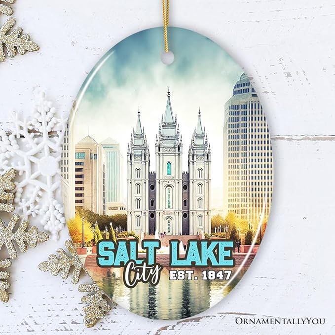 Salt Lake Vintage Ceramic Ornament, Utah Temple Souvenir Christmas Decoration