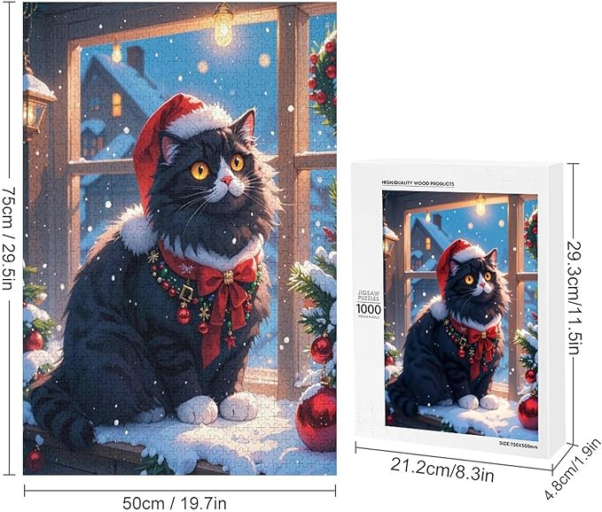 Jigsaw Puzzles for Adults 1000 Piece - Christmas Black Cat Wooden Puzzles, Challenge Puzzles Puzzle Games, Stress Relief Games, Funny Puzzles