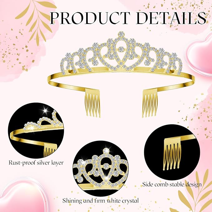 Lyrow 30 Pcs Tiara Crowns for Women Bulk Galentines Day Party Favors Crystal Queen Crowns with Comb Headband Princess Tiaras for Birthday Wedding Halloween Christmas (Gold)