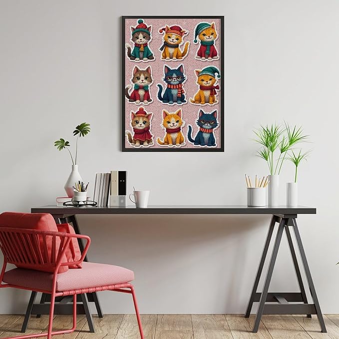 Wooden Puzzle 500 Pieces Adult - Christmas Cat Puzzle Christmas Puzzles, Holiday Puzzles, Family Toys, Party Games, Jigsaw Puzzle Challenge and Funny