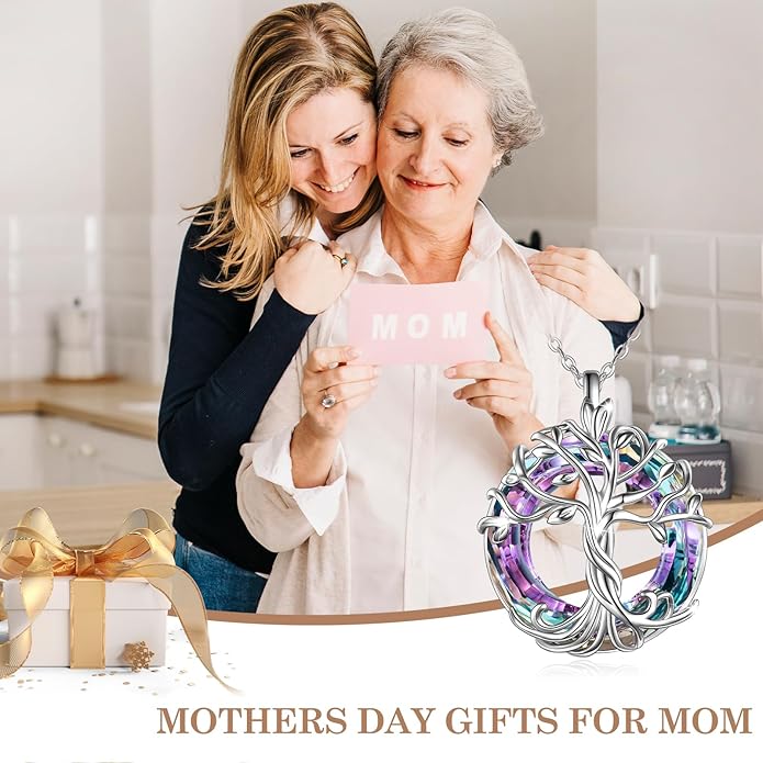 TOUPOP Tree of Life Necklace 925 Sterling Silver Family Tree Pendant Austrian Crystal Jewelry Valentines Day Birthday Gifts for Women Mom Wife Her