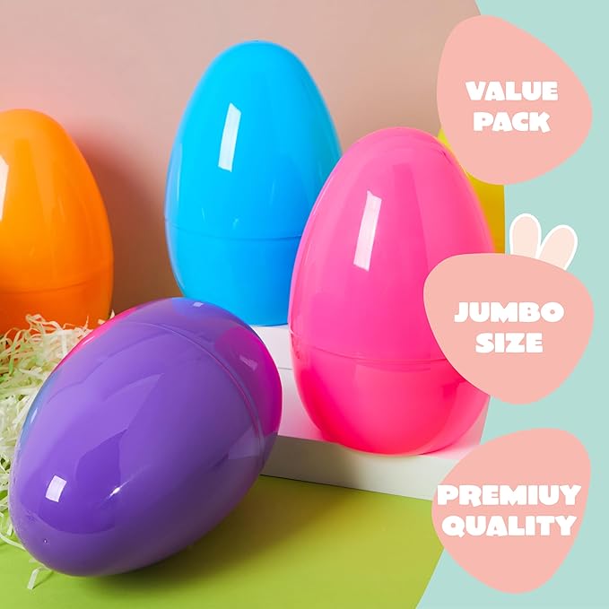 JOYIN 6 PCS 8" Jumbo Plastic Easter Eggs, Colorful Easter Fillable Eggs For Easter Theme Party Supplies, Easter Eggs Hunt, Basket Stuffers Fillers, Classroom Prize Supplies Toy
