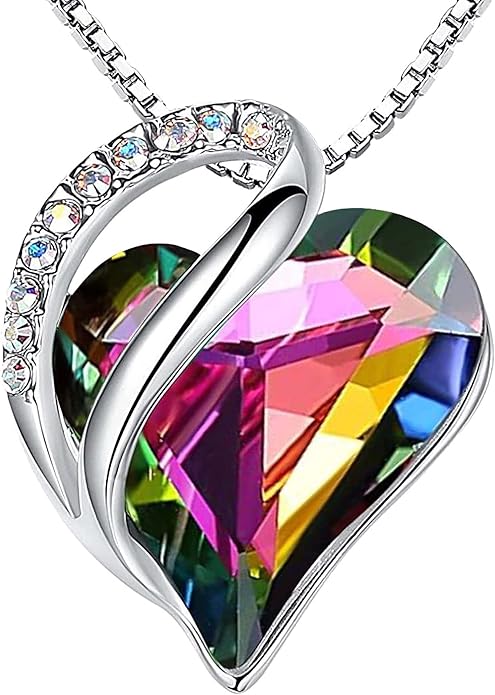 Leafael Valentine's Day Gift Necklaces for Women, Infinity Love Birthstone Heart Crystal Pendant, Birthday Anniversary Jewelry for Wife, Mom, and Her, Silver Plated, 18" + 2" Adjustable Chain