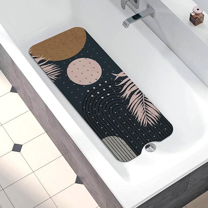 Bathtub Mat Non Slip, Bohemia Extra Long Bath tub Mat Shower Floor Mat with Suction Cups and Drain Holes for Adults Kids Elderly 40 X 16 Inch
