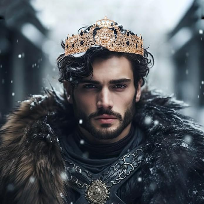 King Crown and Birthday Sash, King Crown for Men,Gold Men's Tiara Prince Diadem,Royal Medieval Cosplay Birthday Prom Halloween Hair Accessories