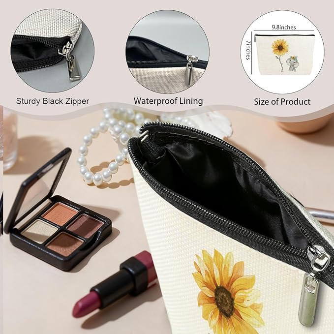 Funny Sunflower Elephant Makeup Bag Romantic My Sunshine I Love You Gifts for Her Women Friend Mom Wife Girlfriend Travel Toiletry Bag for Graduation Wedding Anniversary Birthday Christmas