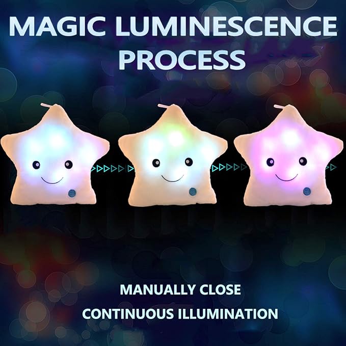Twinkle Star Shaped Plush Throw Pillow, Creative LED Night Light Glowing Cushions Plush Stuffed Toys Gifts for Kids, Decoration (White)