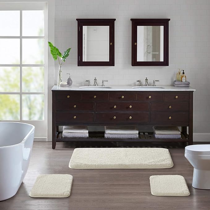 Suchtale Extra Soft & Absorbent Shaggy Bath Mat - Machine Washable Microfiber, Non Slip, 24 x 40 Ivory