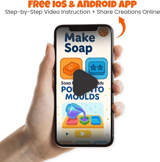Soap Making Kit for Kids – DIY Soap Making Kit with Sports Shaped Soap Moulds (Basketball, Football, Soccer & Bicycle) Soap Making Supplies that Promote Hygiene DIY Kits for Kids Mobile App Included