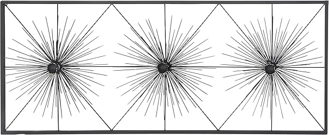 Deco 79 Metal Starburst Home Wall Decor Sea Urchin Wall Sculpture with Black Frame, Wall Art 59" x 3" x 24", Black