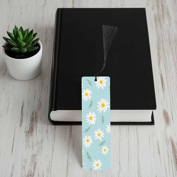 Daisy 5 Pcs Bookmarks Flower Spring Green Leaves Wooden Bookmarks with Tassel for Students Reader Teachers Book Lovers
