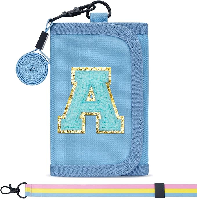 Gifts for Girls 3 4 5 6 7 8 9 10 11 12 Years Old Kids Wallet Cute Initial Coin Purse Toddler Wallet with Magic Sticker (Blue, A)