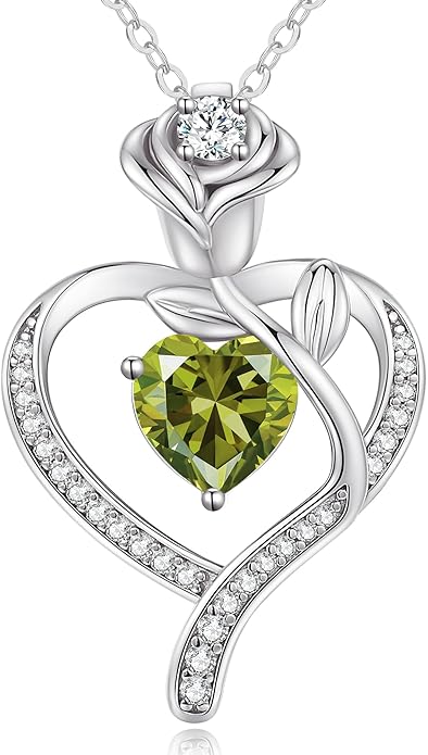 LOUISA SECRET Rose Flower Heart Birthstone Necklaces for Women, 925 Sterling Silver Fine Jewelry, Pendant Heart Necklaces Birthday Anniversary Christmas Gift for Women Wife Mom Girlfriend Lady