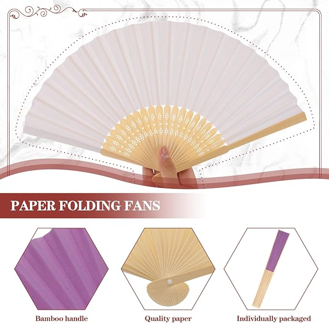 Yinkin 100 Pack Folding Fans Bamboo Handheld Folded Craft Hand Japanese Chinese Fans for Weddings Bridal Dancing Church DIY Decoration Women Gift Party Favors (Multi Colors)
