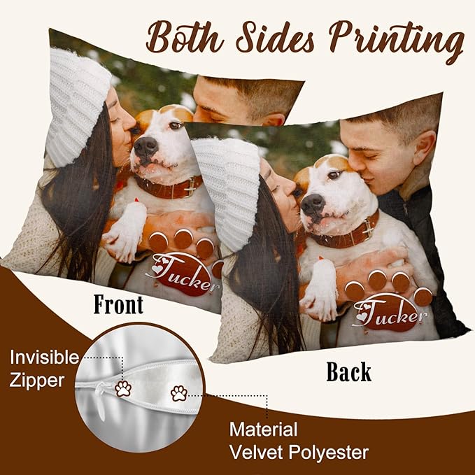 Personalized Pet Memorial Throw Pillow with Photo (Insert Included) - Sympathy Gift for Loss of Dog or Cat - Customized for Pet Lovers and Owners (Grey)