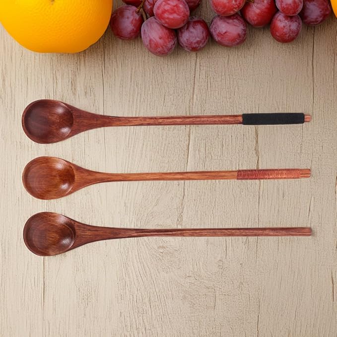 Unomor 3pcs Long Handle Wooden Coffee Spoon Set Handmade Honey Stirring Spoon for Coffee Tea and Desserts for Mixing Cream Sugar and Jams