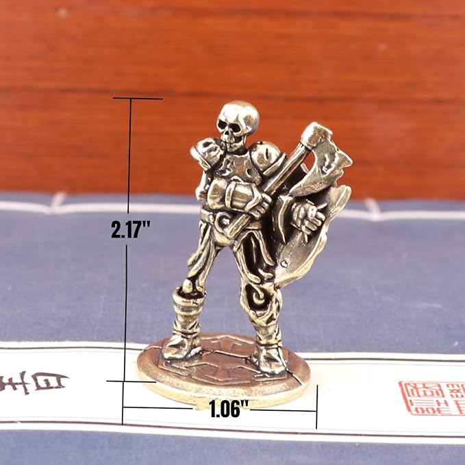 Brass Animals Figurine Decorative,Metal Statue,2.16Inch Pure Brass Vintage Skeleton Warrior Figurines,Set of 2-Halloween Desktop Decorations,Gothic Collectible Ornaments with Axe & Shield