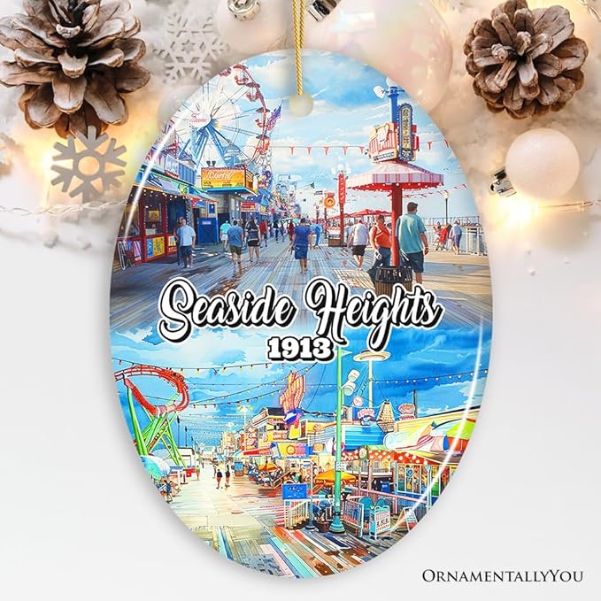 Artistic Lively Seaside Heights Ornament, New Jersey Festive Beach Paradise and Decor (Version 2)
