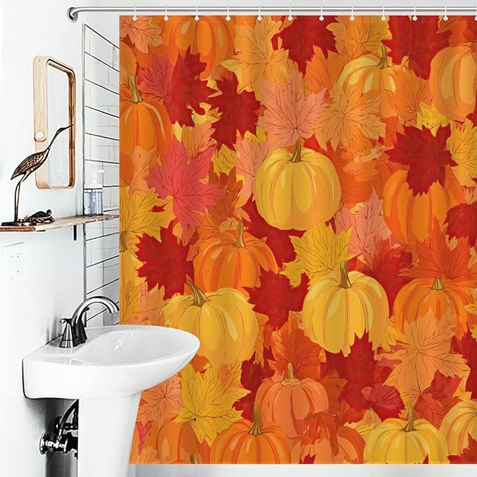 Autumn Pumpkins Fall Thanksgiving Shower Curtain Waterproof Washable Fabric Bathroom Shower Curtains for Bathroom Decorations Home Indoor Decor 56x72Inch