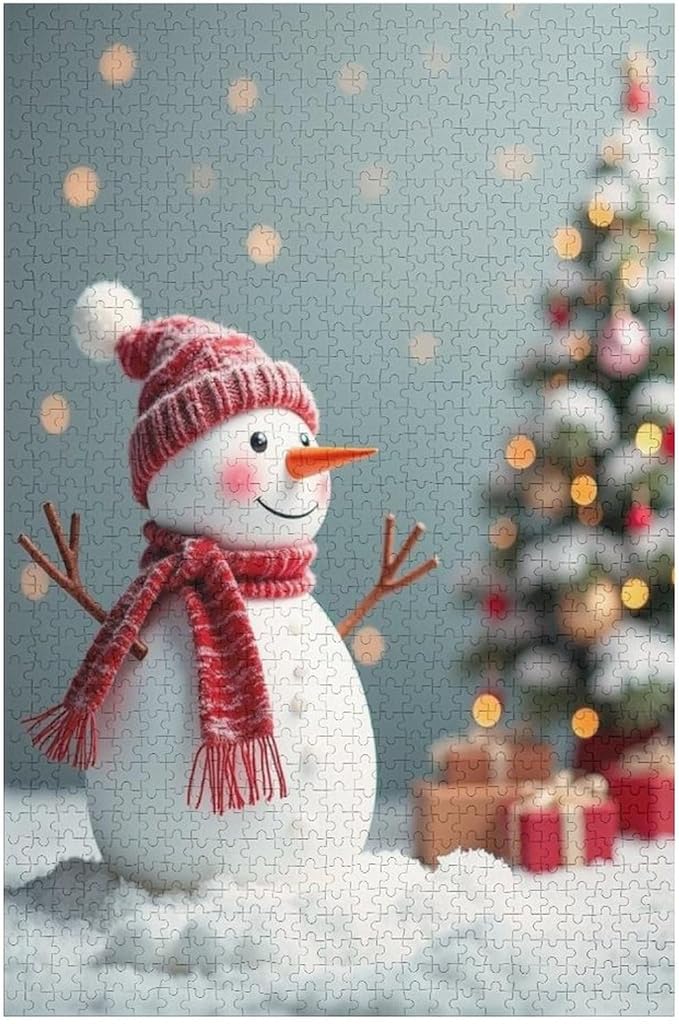 Wooden Puzzles for Adults 1000 Pieces, Christmas Winter Snowman, Each Piece is Unique and Perfectly Put Together, are Special Home Decorations, Fun Puzzles, Party Games, Family Toys
