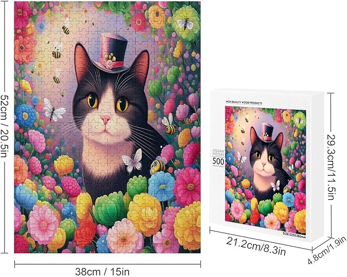 Wooden Puzzles 500 Piece，Cat Portrait Themed Jigsaw Puzzles，Educational Games，Family Puzzles，Unique Gifts for Wall Art，Funny Puzzles，Stress Relief Games，Puzzle Games