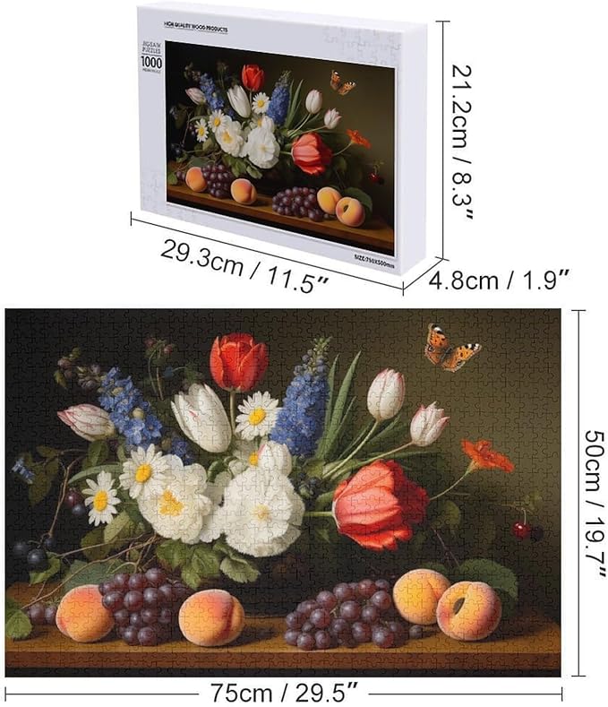 Wooden Puzzle - Vase Flower Grapes Peaches Wooden Puzzles for Adults 1000 Pieces Challenge Puzzles，Educational Games，Family Puzzles，Unique Gifts for Wall Art ，Funny Puzzles
