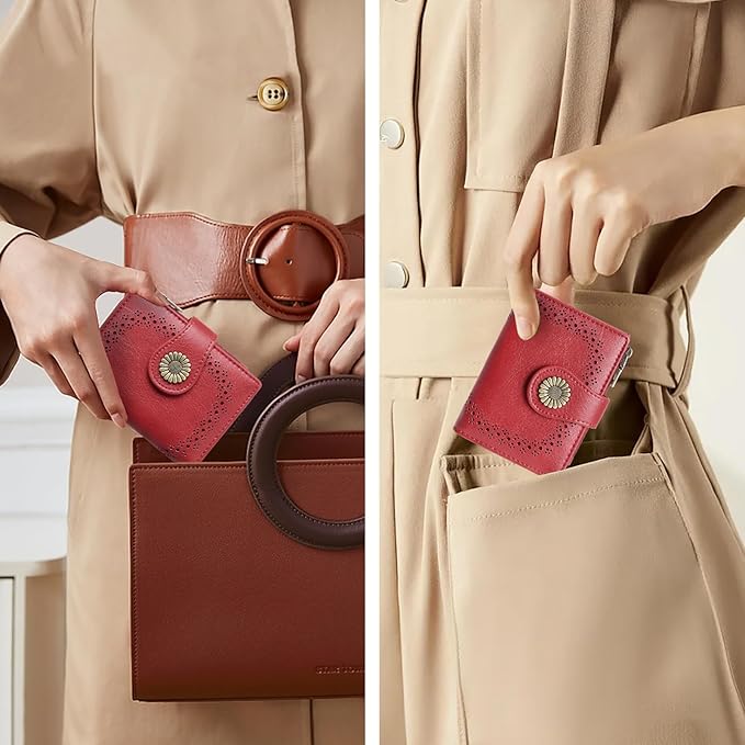 SENDEFN Small Wallets for Women Bifold RFID Blocking Leather Card Holder Compact Wallet with Zipper Coin Pocket