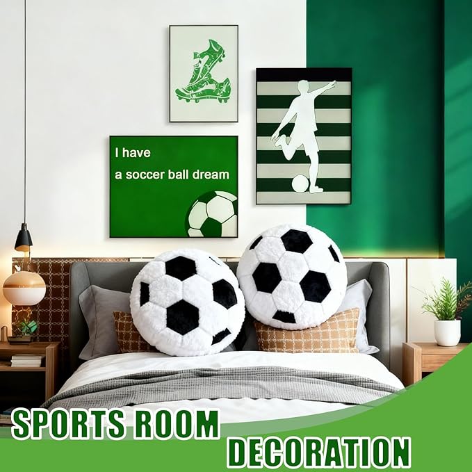 2 Pcs Soccer Pillow, Soft Fluffy Round Cushion Soccer Shaped Throw Pillows, Sports Theme Plush Pillow, Ideal Couch, Bedroom & Soccer Room Decor (15.8 Inch)