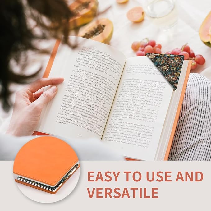 Cute Leather Bookmarks, Fun Triangle Making Corner Bookmark, Book Accessories for Reading Book Lovers, Unbreakable Page Markers for Women Men Luxury Paisley Flowers