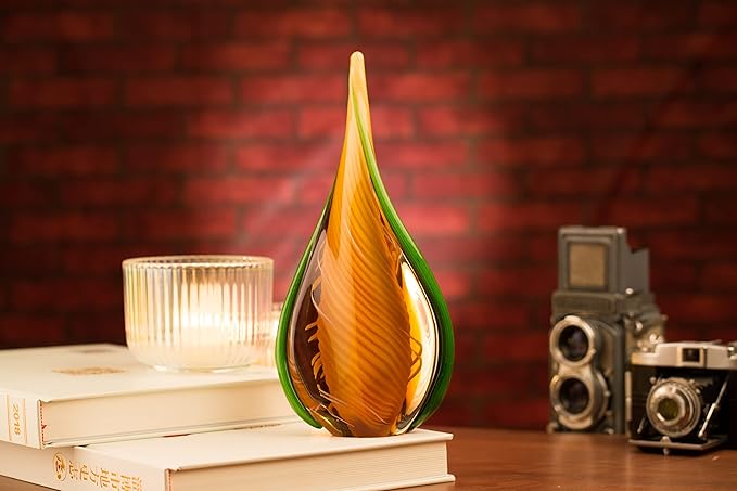 Yao Yuan Handmade Blown Murano-Style Art Glass Sculpture, Yellow and Green Glass Craft Decoration