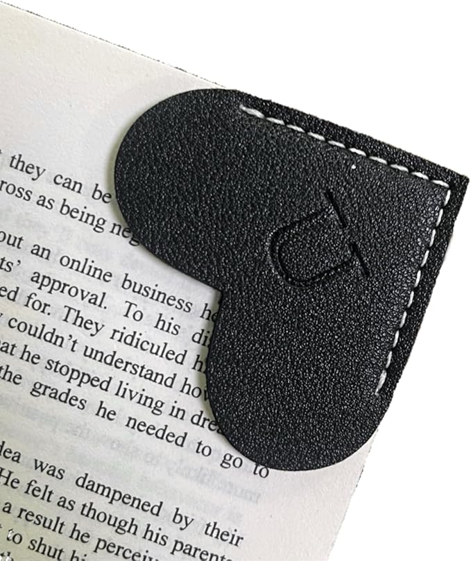 Personalized Leather Book Marks, Heart Bookmark, Unique Cute Handmade Letter Bookmarks Accessories for Reading Women, Teacher, Student, Book Lovers Book Mark Gifts (Black, U)