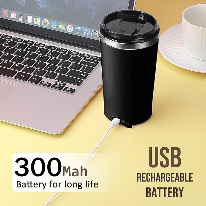 hatisan Self Stirring Coffee Mug With Lid Electric High Speed Self Stirring Mug 400ml Rechargeable Detachable Stainless Steel Self Stirring Cup for Coffee, Milk, Cocoa Christmas Gift(Black)