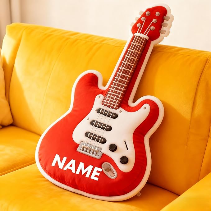 Personalized Electric Guitar Shaped Pillow, Custom Name Plush Stuffed Pillows, Suitable for Beds, Sofas, Bedrooms, Living Rooms Custom Decorative Cushion Gifts for Birthday and Anniversary