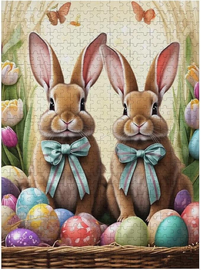 Wooden Puzzle - Easter Bunny and Eggs Jigsaw Puzzles，Wooden Puzzles for Adults 500 Pieces Challenge Puzzles，Educational Games，Family Puzzles，Unique Gifts for Wall Art