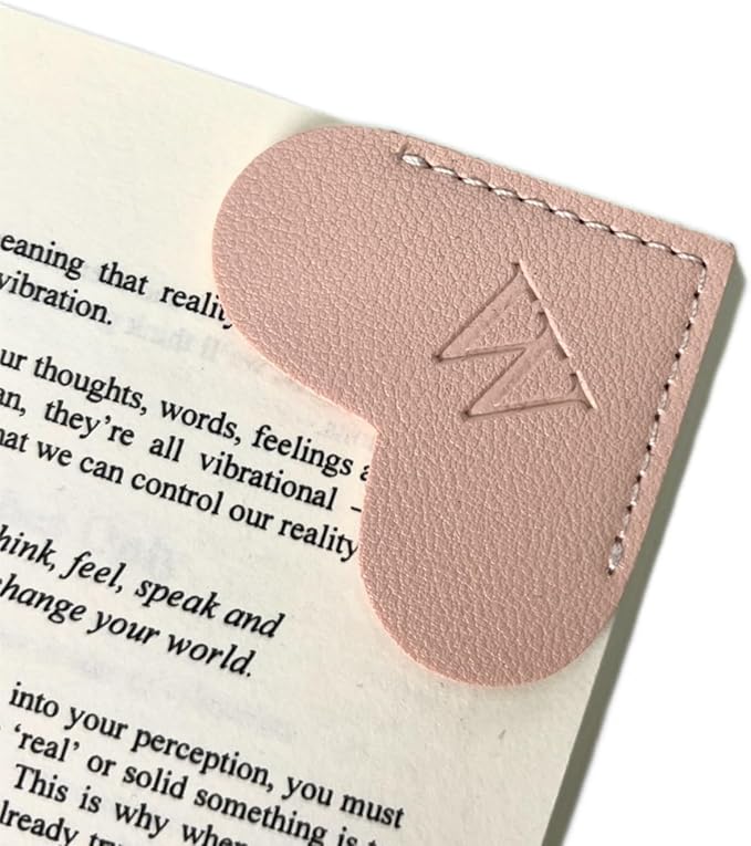 Personalized Leather Book Marks, Heart Bookmark, Unique Cute Handmade Letter Bookmarks Accessories for Reading Women, Teacher, Student, Book Lovers Book Mark Gifts (Pink, W)