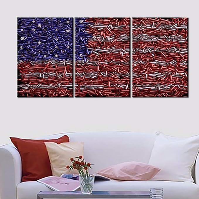 Military Bullet Pictures for Living Room Native American Flag Painting Patriotism Wall Art Abstract Red Artwork Prints on Canvas Modern House Decor Wooden Stretched Framed Ready to Hang(42''Wx20''H)